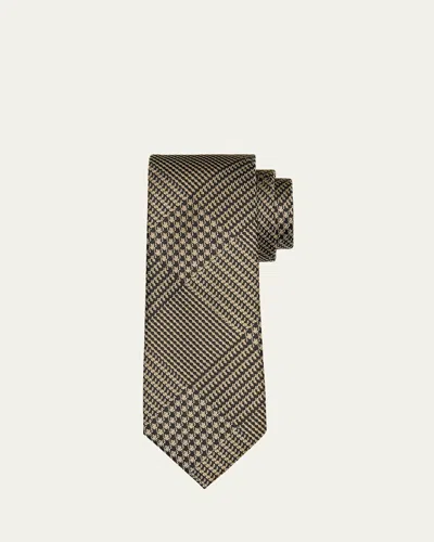 Tom Ford Men's Glen Check Mulberry Silk Tie In Milgreen M