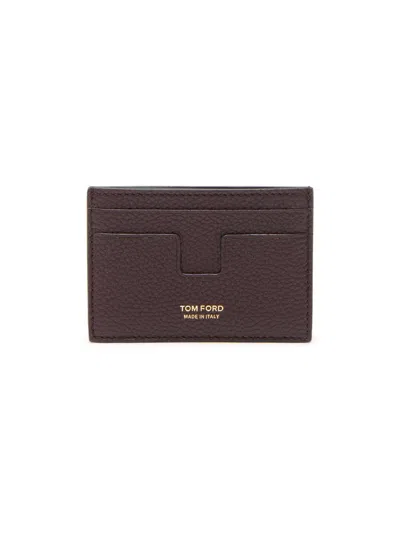 Tom Ford Men's Grained Leather Card Holder Money Clip In Brown