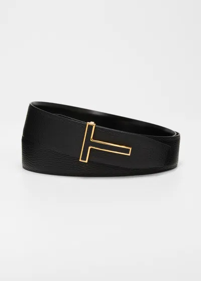 TOM FORD MEN'S GRAINED LEATHER T-BUCKLE BELT