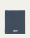 Tom Ford Men's Grained Leather T Line Bifold Card Holder In Denim Blue