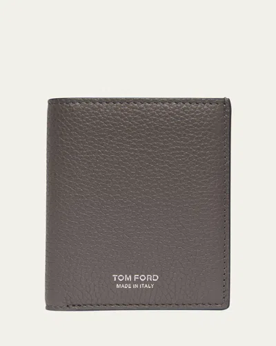Tom Ford Men's Grained Leather T Line Bifold Card Holder In Gray