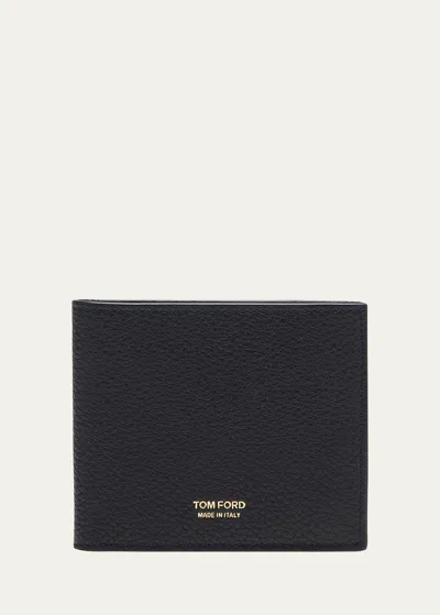 Tom Ford Men's Grained Leather T-line Bifold Wallet In Black