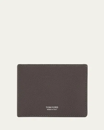 Tom Ford Men's Grained Leather T Line Bifold Wallet In Brown