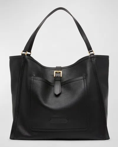 Tom Ford Men's Grained Leather Tote Bag In Black
