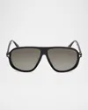 Tom Ford Men's Guillaume Acetate Aviator Sunglasses In Shiny Black