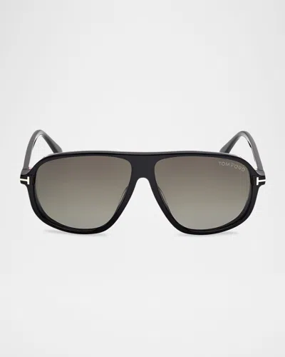 Tom Ford Men's Guillaume Acetate Aviator Sunglasses In Shiny Black