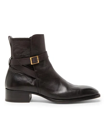 Tom Ford Men's Hainaut Supple Grain Buckle Ankle Boots In Brown