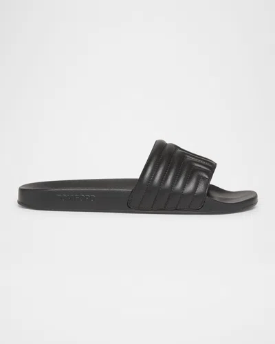 Tom Ford Men's Harris Quilted Leather Slide Sandals In Black