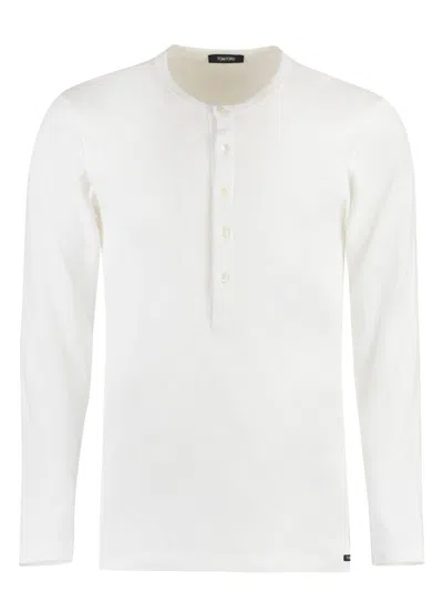 TOM FORD MEN'S HENLEY-NECK LONG-SLEEVE T-SHIRT