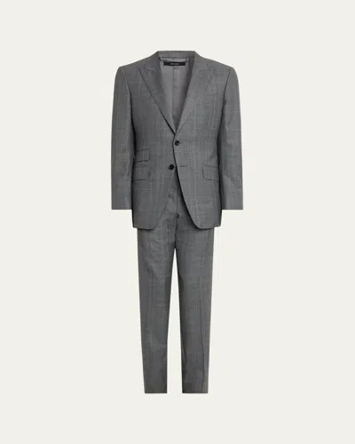 Tom Ford Men's Herringbone Wool Prince Of Wales Peak-lapel Suit In Black Whit