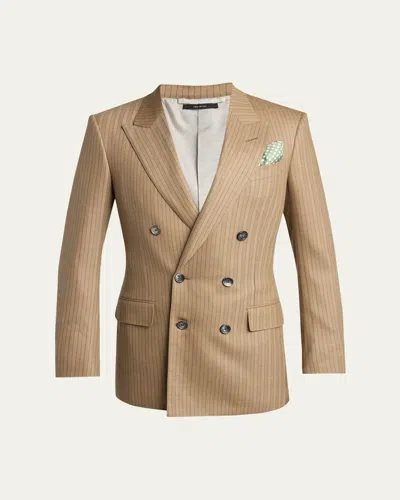 Tom Ford Men's Herringbone Wool Stripe Double-breasted Sport Coat In Camel