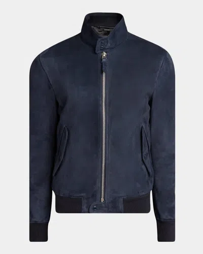 Tom Ford Men's Herrington Suede Full-zip Jacket In Navy