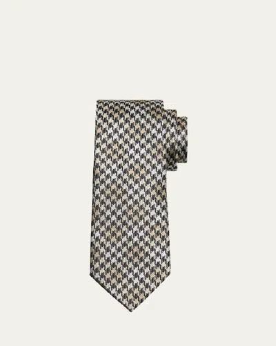 Tom Ford Men's Houndstooth Mulberry Silk Tie In Warm Bronz