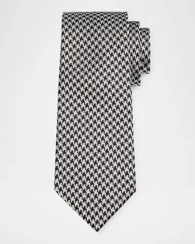Tom Ford Men's Houndstooth Silk Tie In Black Wh