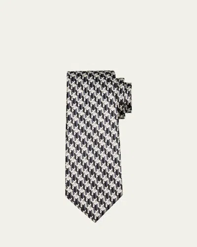 Tom Ford Men's Houndstooth Woven Silk Tie In Dark Greym