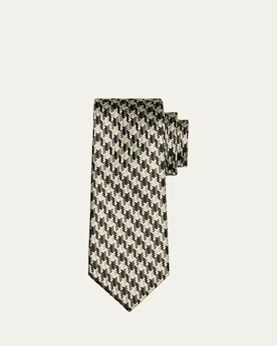 Tom Ford Men's Houndstooth Woven Silk Tie In Milgreen M