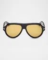 Tom Ford Icon Aviator Sunglasses In Shiny Black Brown