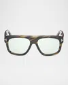 Tom Ford Men's Icon Collection Sunglasses In Brown W Amber Sripes Sriped Ransp Grey Logogreen Lenses