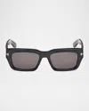 Tom Ford Men's Icon Collection Sunglasses In Shiny Black Shiny Crysal Logosmoke Lenses
