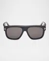 Tom Ford Men's Icon Collection Sunglasses In Shiny Black Shiny Crysal Logosmoke Lenses