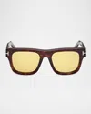 Tom Ford Icon Sunglasses In Shiny Dark Havana Ransp Greyyellow Logogolden Olive Lenses