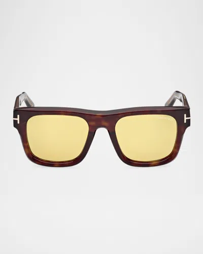 Tom Ford Icon Sunglasses In Shiny Dark Havana Ransp Greyyellow Logogolden Olive Lenses