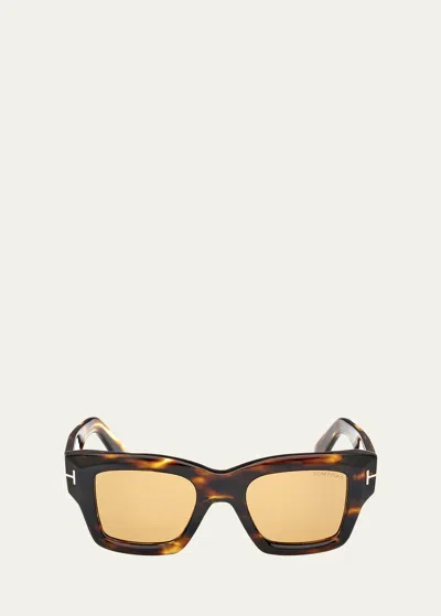 Tom Ford Men's Ilias Acetate Square Sunglasses In Brown