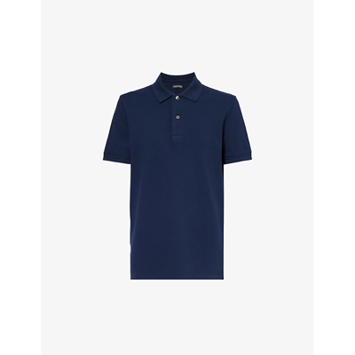 Tom Ford Mens Ink Straight-hem Regular-fit Cotton-piqué Polo Shirt In Blue