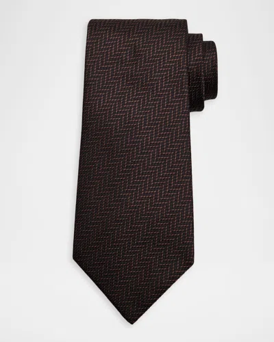 Tom Ford Men's Irregular Stairstep Herringbone Silk Tie In Brown