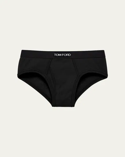 Tom Ford Men's Jacquard Logo Cotton Briefs In Black