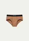 Tom Ford Men's Jacquard Logo Cotton Briefs In Brown