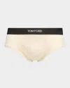 Tom Ford Men's Jacquard Logo Cotton Briefs In Chalk