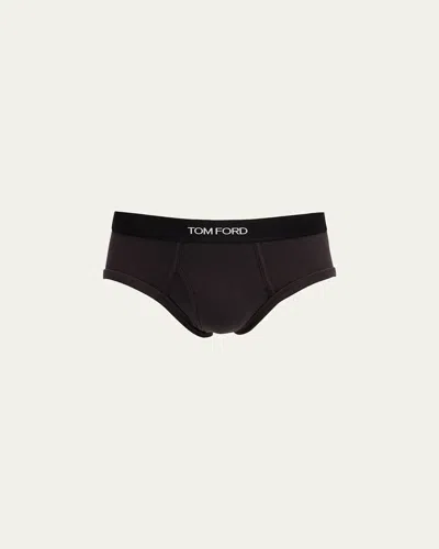 Tom Ford Men's Jacquard Logo Cotton Briefs In Dark Mink