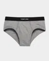 Tom Ford Men's Jacquard Logo Cotton Briefs In Gray