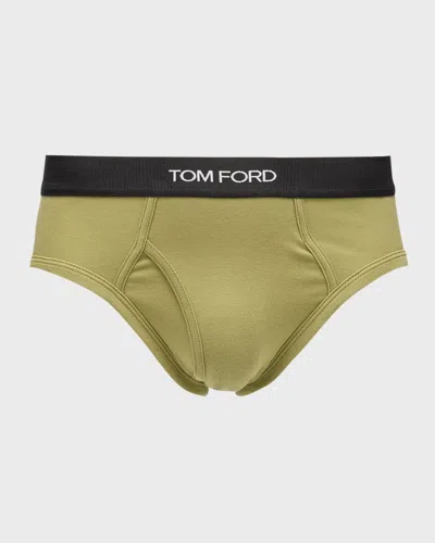 Tom Ford Men's Jacquard Logo Cotton Briefs In Green