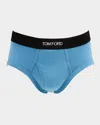 Tom Ford Men's Jacquard Logo Cotton Briefs In Mid Blue