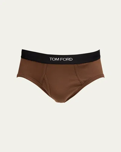 Tom Ford Men's Jacquard Logo Cotton Briefs In Nude