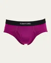 Tom Ford Men's Jacquard Logo Cotton Briefs In Ruby