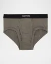 Tom Ford Men's Jacquard Logo Cotton Briefs In Slate
