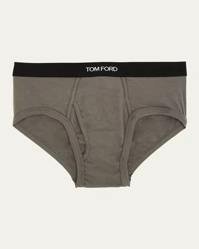Tom Ford Men's Jacquard Logo Cotton Briefs In Slate