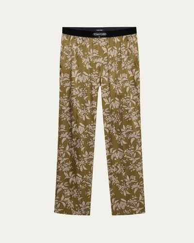 Tom Ford Men's Keith Floral Silk Pajama Pants In Khaki