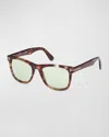 Tom Ford Men's Kevyn Acetate Square Sunglasses In Shiny Vintage Light Havana Photochromic Green Lenses