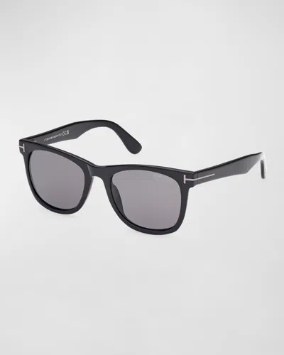 Tom Ford Men's Kevyn Polarized Acetate Square Sunglasses In Black Polarized Smoke