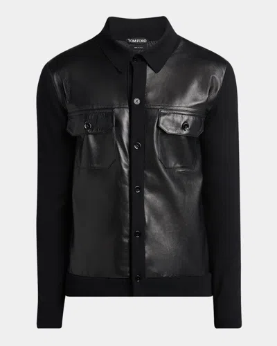 TOM FORD MEN'S LEATHER AND WOOL OVERSHIRT
