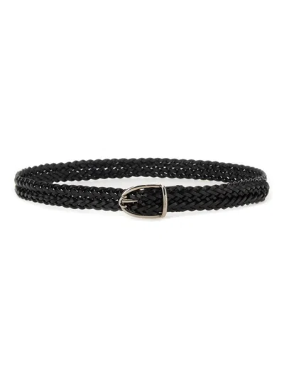 Tom Ford Angled Buckle Woven Leather Belt In Black