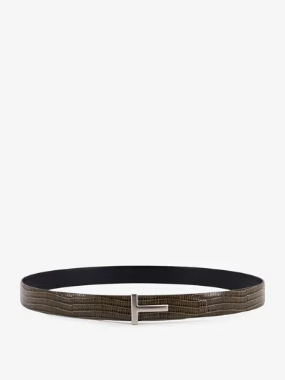 Tom Ford Men Leather Belt With Croco Effect In Black