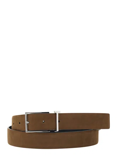 Tom Ford Men's Leather Belt With T Loop Detail And Silver-tone Hardware In Brown