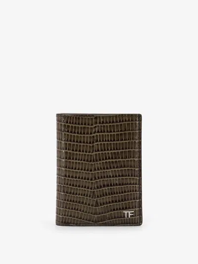 Tom Ford Men Leather Cardholder With Croco Effect