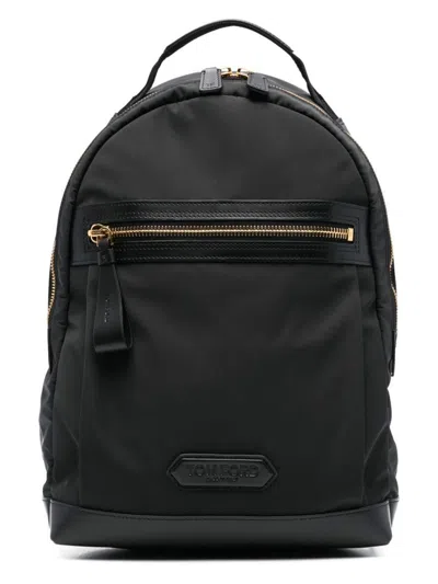 Tom Ford Men's Leather Detailed Nylon Backpack In Black