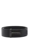 Tom Ford Mens Black Reversible Brand-plaque Leather Belt In Black